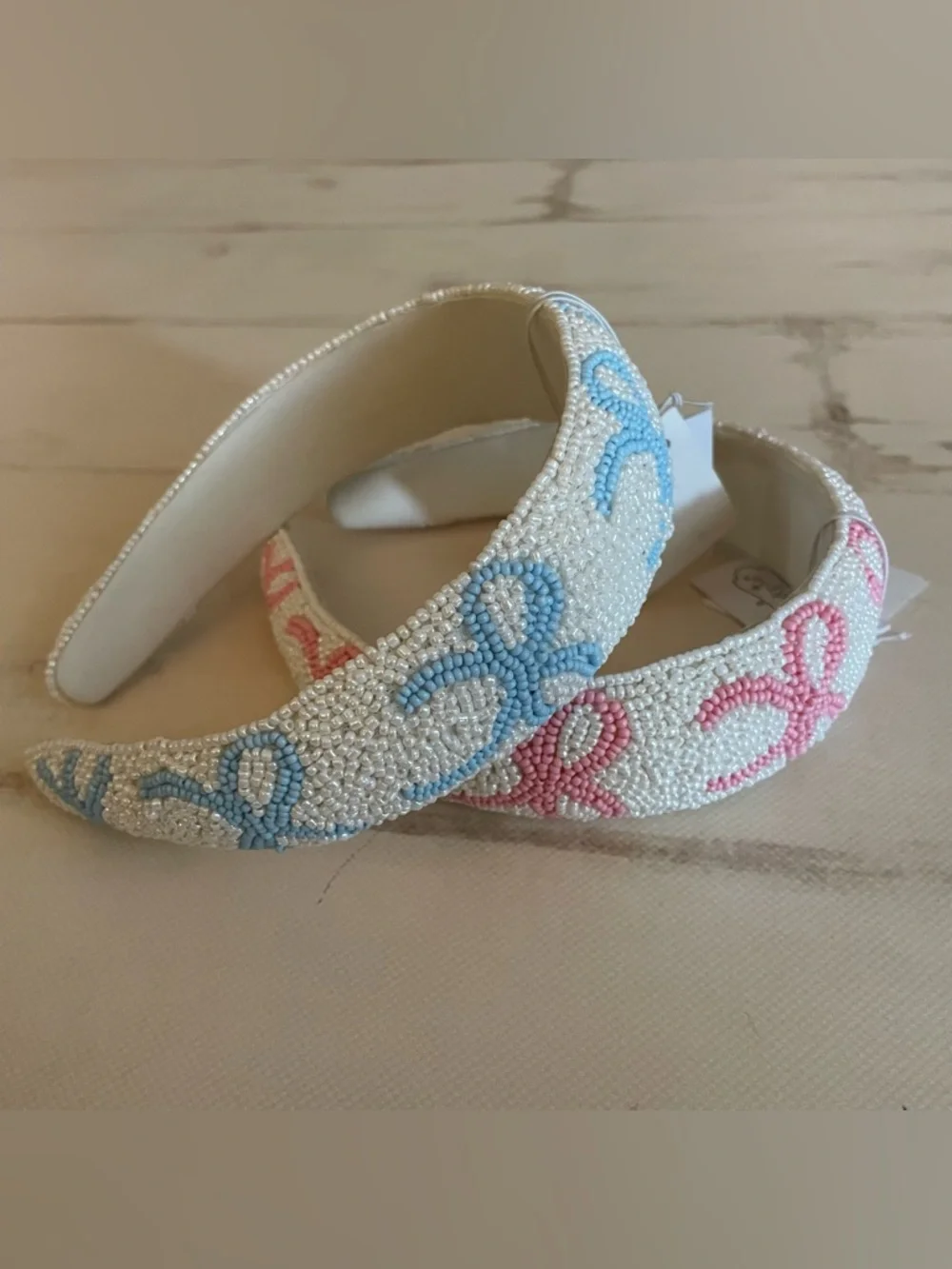 Mud Pie Beaded Bow Headband Set Pink & Blue